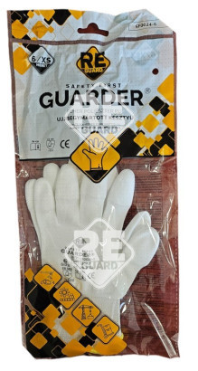 GUARDER Poliészter kesztyű, PU ujjbegy mártással fehér méret: 6 (sárga)