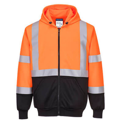 B315 - Hi-Vis kéttónusú kapucnis pulóver Narancs/Fekete 4XL