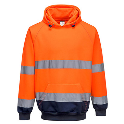 Kéttónusú kapucnis pulóver Narancs/Navy L