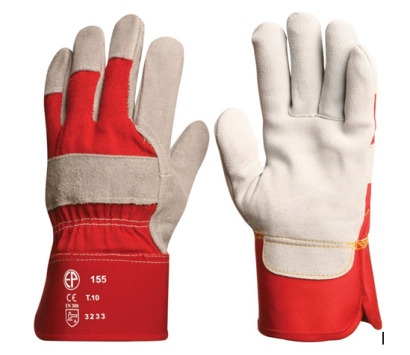 Bőrkesztyű szürke marhahasíték erős piros vászon kézhát 10