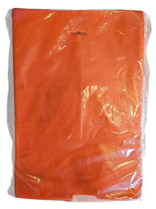 infúziós tasak egyedi akasztós narancssárga - 200x300x0,07 - hegesztési szünettel és lyukkal