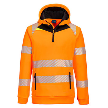 DX4 Hi-Vis 1/4 zippzáras kapucnis pulóver Narancs/Fekete 4XL