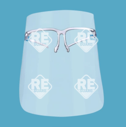 Szemüveggel egybeépített arcvédő pajzs víztiszta