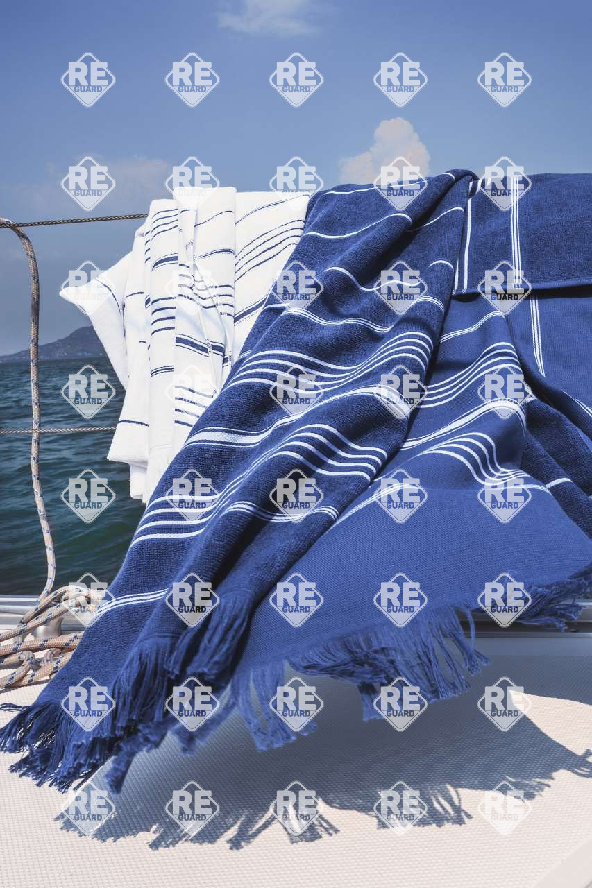 Strandtörölköző csíkos Olima light navy/fehér 90x170