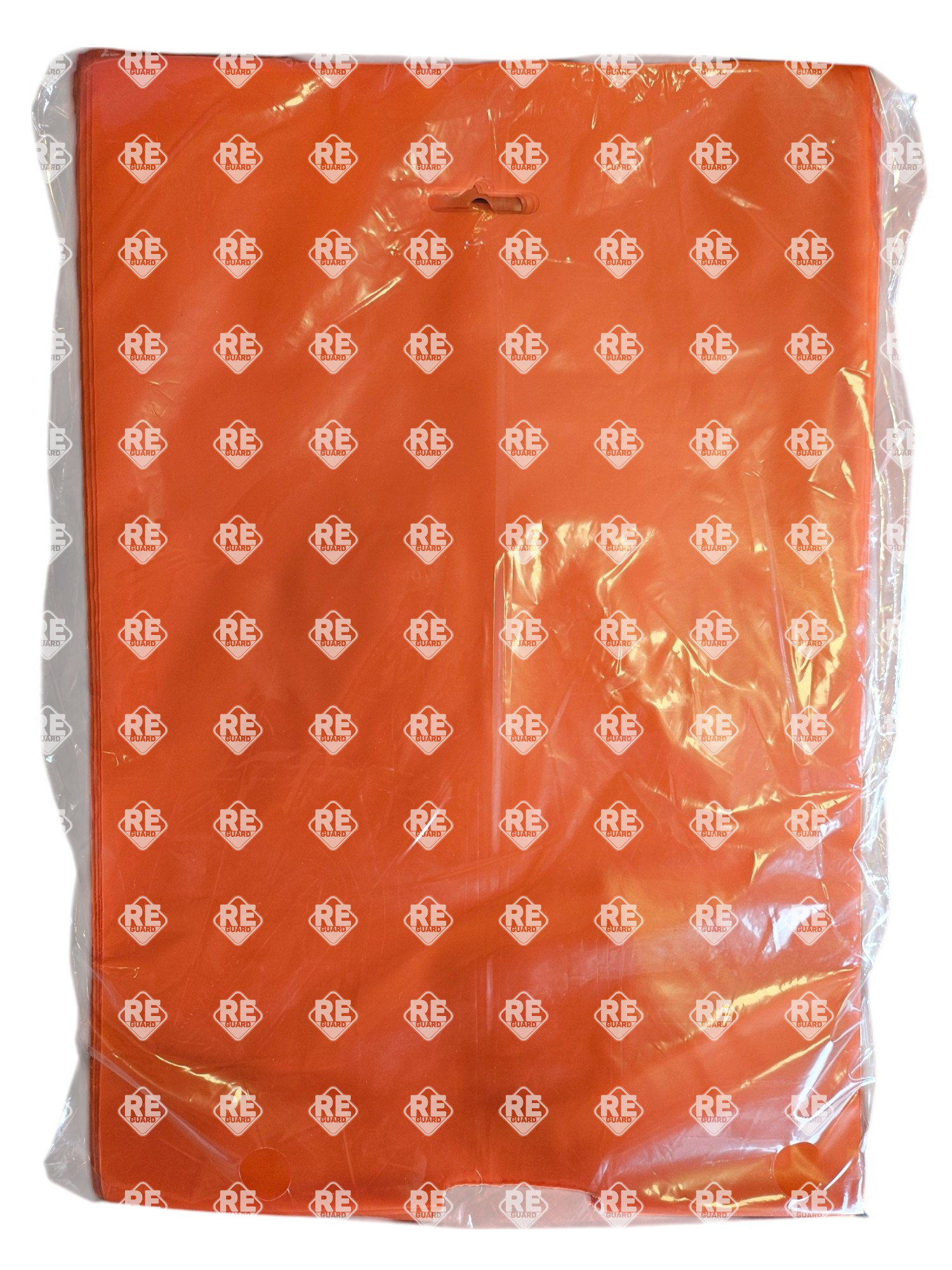 infúziós tasak egyedi akasztós narancssárga - 200x300x0,07 - hegesztési szünettel és lyukkal