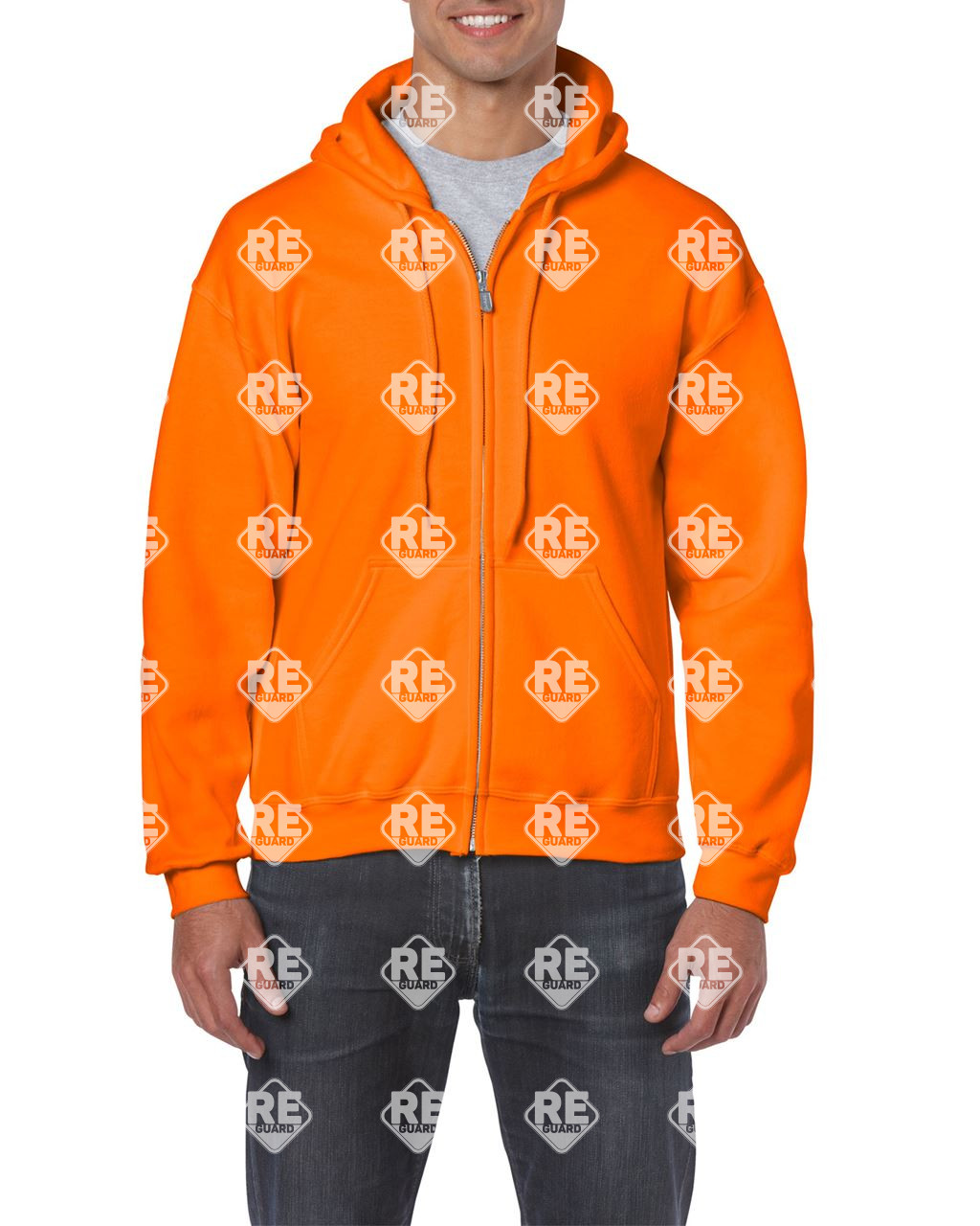 Pulóver Gildan 18600 kapucnis, kevertszálas, cipzáras, ash, 2XL