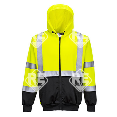 B315 - Hi-Vis kéttónusú kapucnis pulóver Narancs/Fekete 4XL