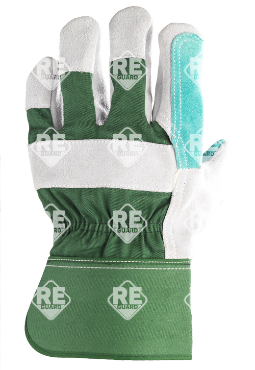 Bőrkesztyű, szürke hasíték, dupla bőr tenyér/zöld vászon_10