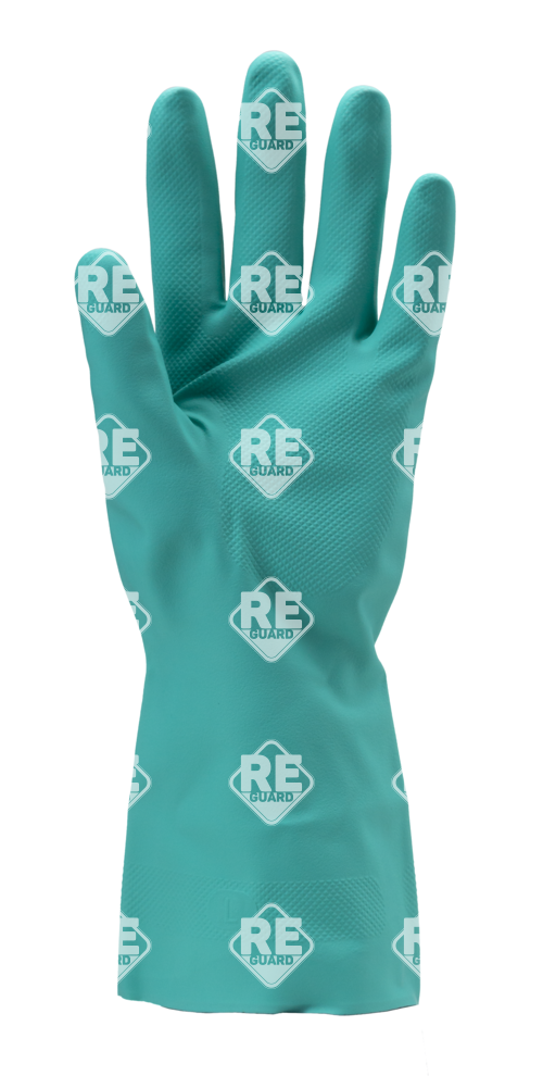Nitril, zöld vegyszerálló kesztyű, 32cm/0,4mm, érdesített 7