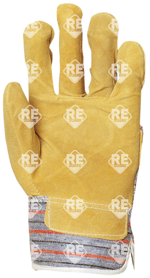 Bőrkesztyű, sárga marhahasíték/csíkos vászon,tenyérbélés 10