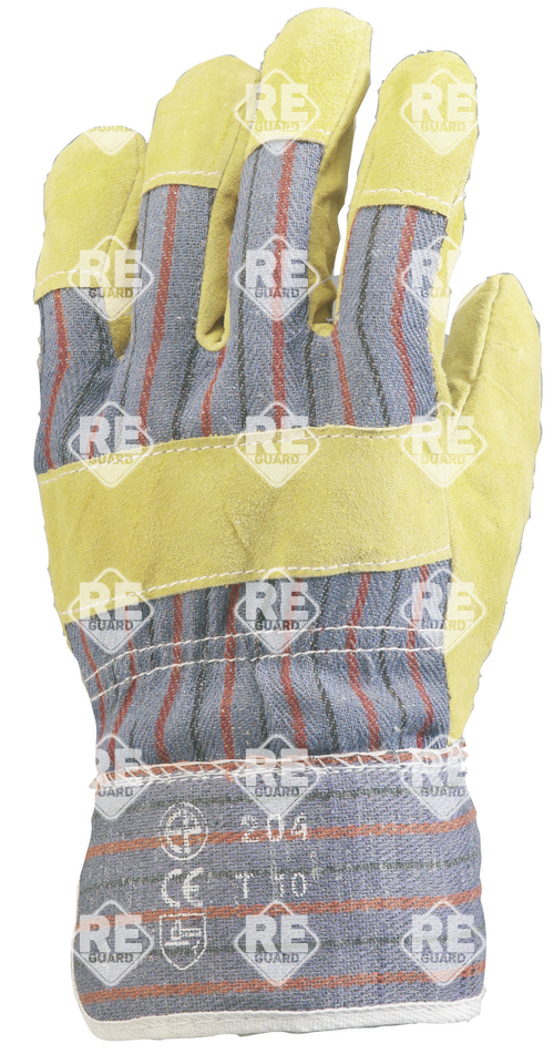 Bőrkesztyű, sárga marhahasíték/csíkos vászon,tenyérbélés 10