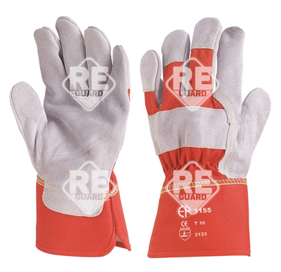 Bőrkesztyű, szürke marhahasíték /piros vászon kézhát 10