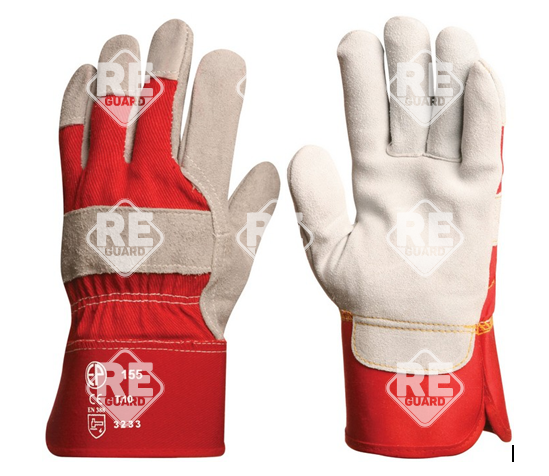 Bőrkesztyű szürke marhahasíték erős piros vászon kézhát 10