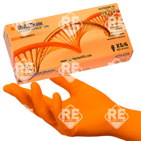SHIELDskin ORANGE NITRILE 260 mv.kesztyű pm 90db/doboz XS