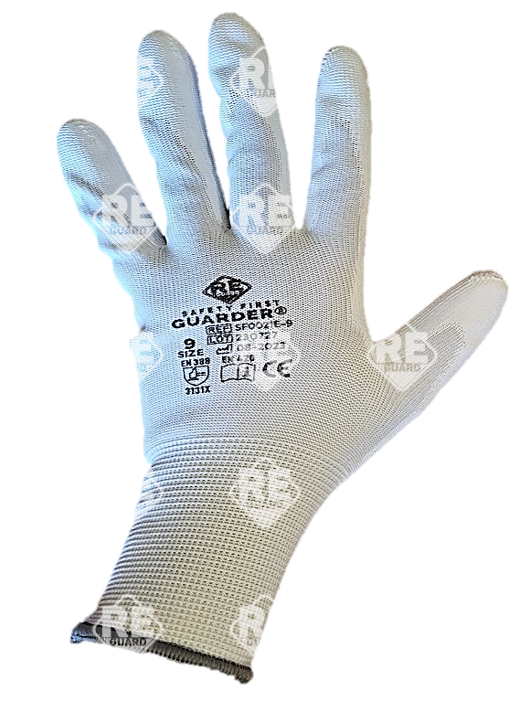 GUARDER Poliészter kesztyű, PU tenyérmártott, fehér ECO méret: 10 (barna)