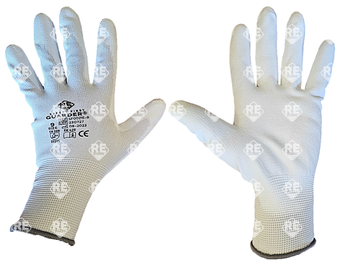 GUARDER Poliészter kesztyű, PU tenyérmártott, fehér ECO méret: 10 (barna)