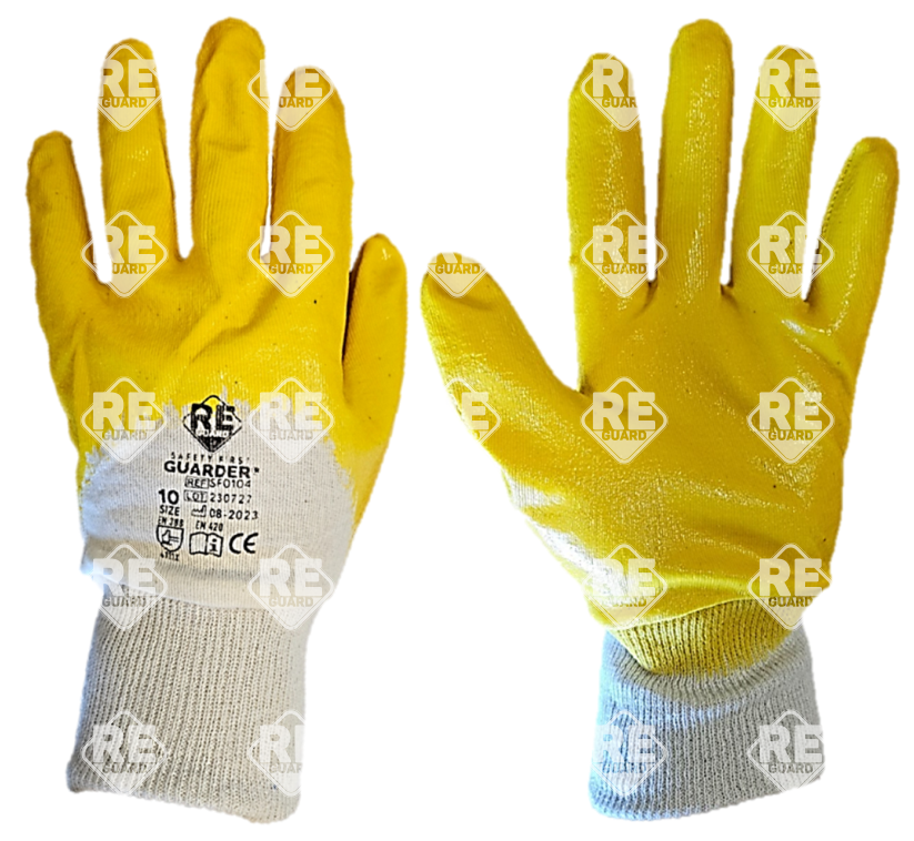 GUARDER Sárga ökölcsontig nitril mártott pamutkesztyű, egy méret