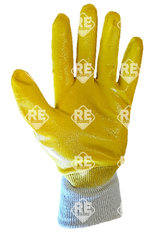 GUARDER Sárga ökölcsontig nitril mártott pamutkesztyű, egy méret