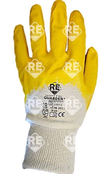 GUARDER Sárga ökölcsontig nitril mártott pamutkesztyű, egy méret