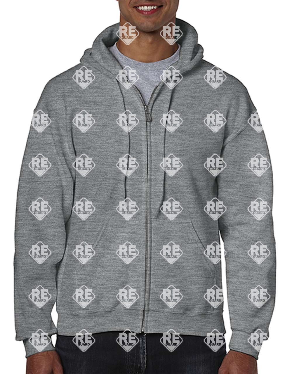 Pulóver Gildan 18600 kapucnis, kevertszálas, cipzáras, ash, 2XL