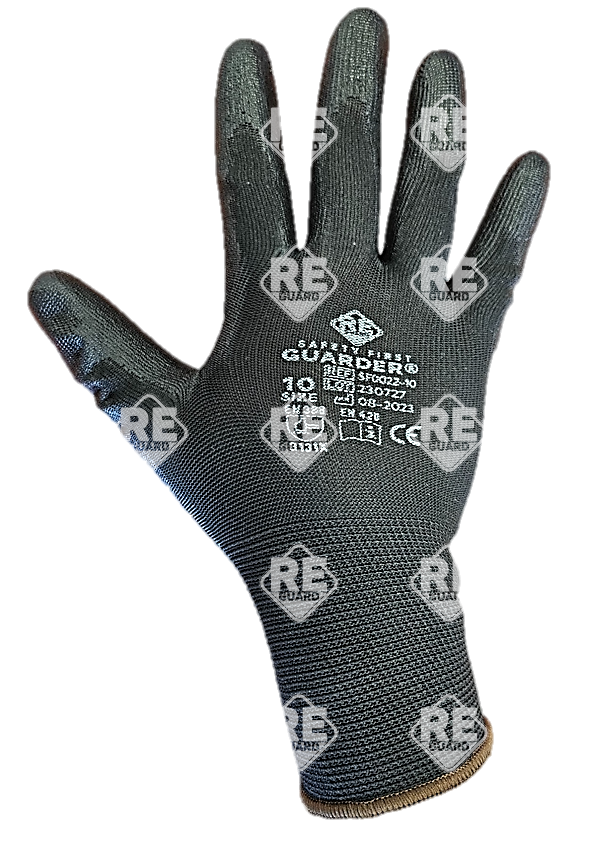 GUARDER Poliészter kesztyű, PU tenyérmártott, fekete méret: 6 (sárga)