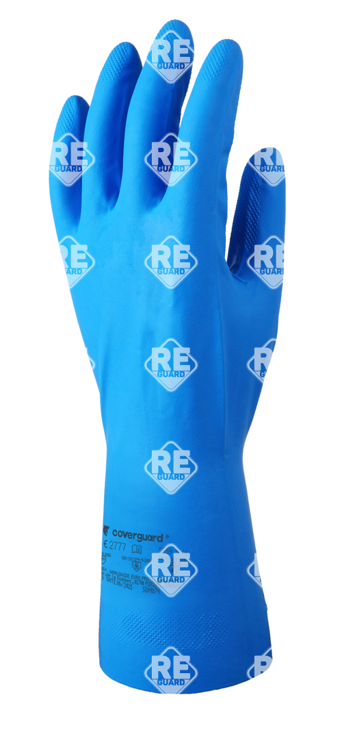 Nitril kék vegyszerálló kesztyű, 32cm/0,22mm, sima belső 7