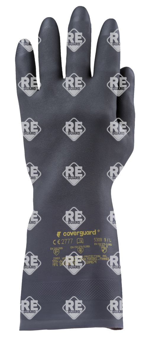 Neoprén, fekete vegyszerálló kesztyű, 32cm/0,7mm, érdes 7