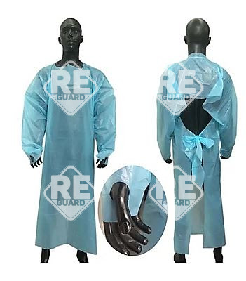 Látogatóköpeny fólia anyagból, kötős, kék, L 118x102cm