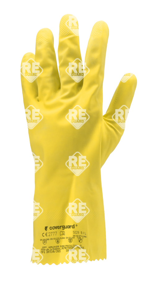 HTG sárga gumikesztyű, 30cm/0,5mm, pamutbolyhozott belső S
