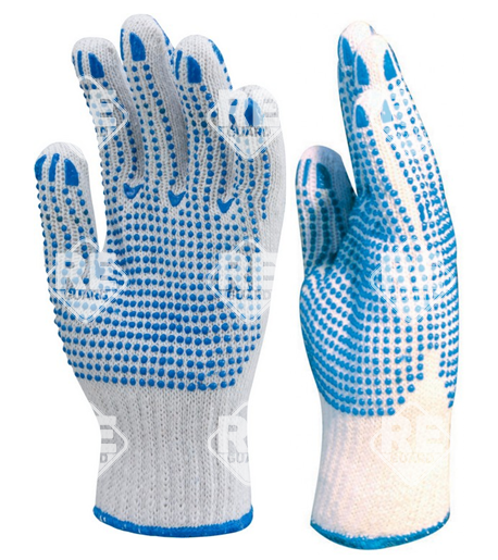 Kötött PES/pamut fehér kesztyű, két oldalon kék pettyek_9