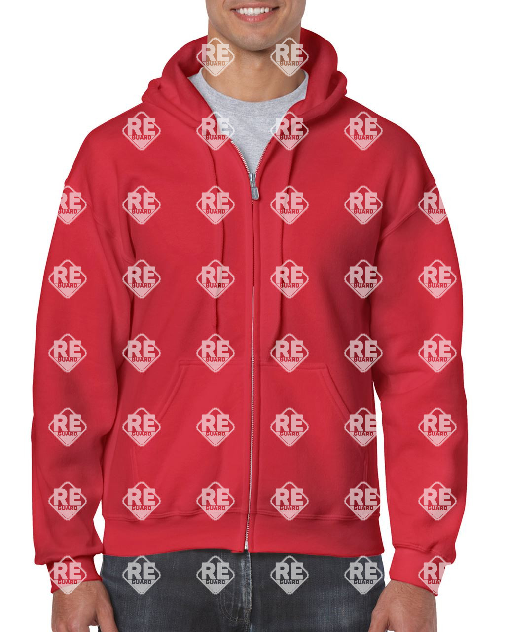 Pulóver Gildan 18600 kapucnis, kevertszálas, cipzáras, ash, 2XL