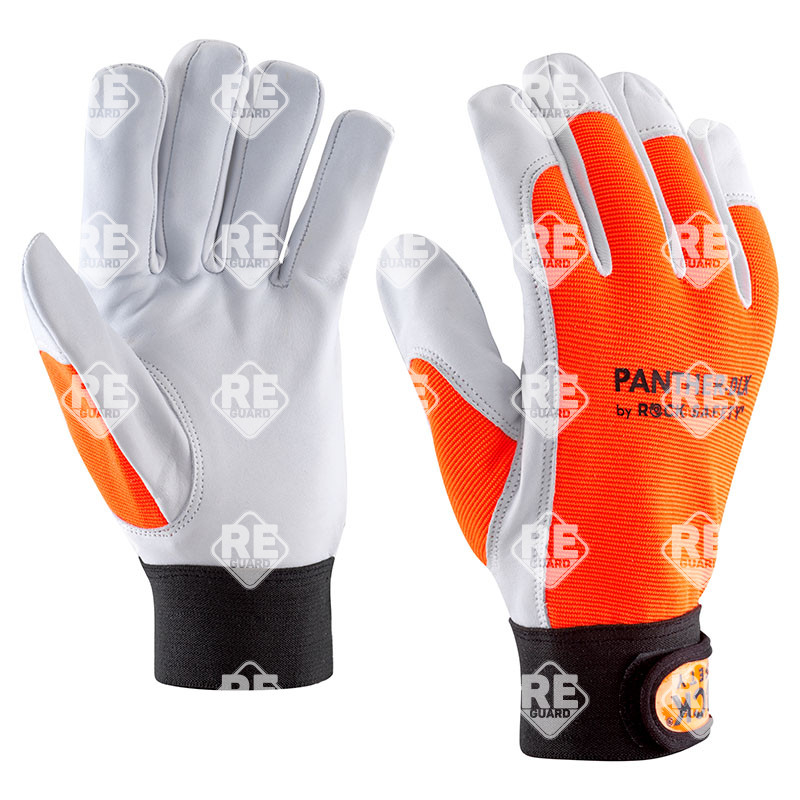 Kecske színbőr kesztyű, jól láthatósági narancssárga kézháttal, tépőzárral, 8 méret