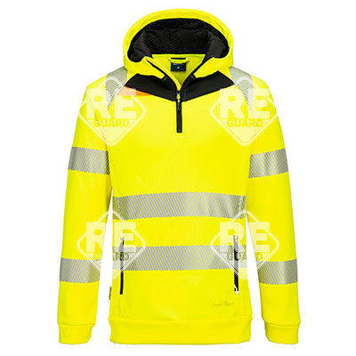 DX4 Hi-Vis 1/4 zippzáras kapucnis pulóver Narancs/Fekete 4XL