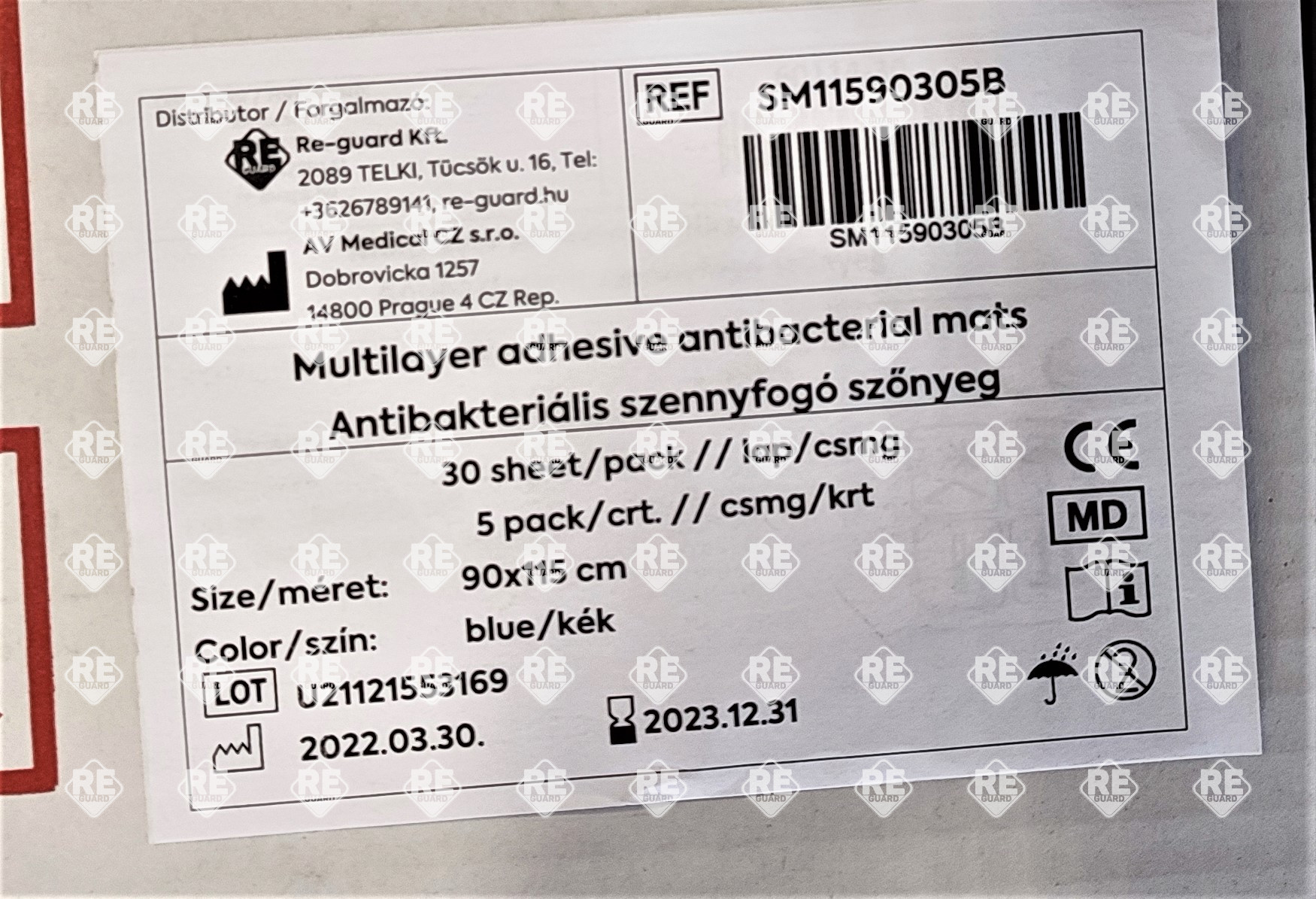 szennyfogó szőnyeg (antibakteriális), kék 45x115, 30 lapos, 10 csom./karton