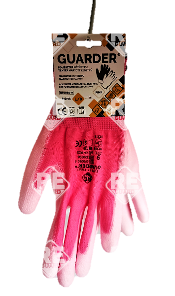 GUARDER Poliészter kesztyű, PU tenyérmártott, pink méret: 7