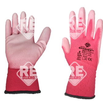GUARDER Poliészter kesztyű, PU tenyérmártott, pink méret: 7