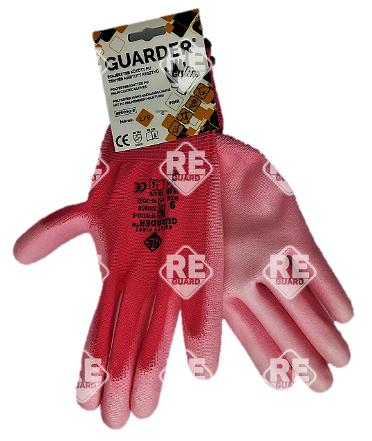 GUARDER Poliészter kesztyű, PU tenyérmártott, pink méret: 7
