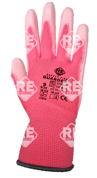 GUARDER Poliészter kesztyű, PU tenyérmártott, pink méret: 7
