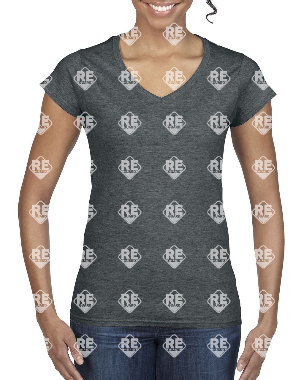 Póló Gildan 64V00 női, V-nyakú, pamut, fekete, 2XL