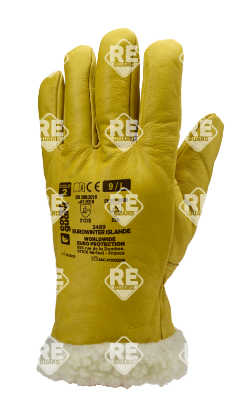 Bőrkesztyű, téli, islande, sárga színmarha /szőrme, 32cm 6