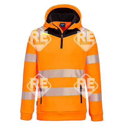 DX4 Hi-Vis 1/4 zippzáras kapucnis pulóver Narancs/Fekete 4XL