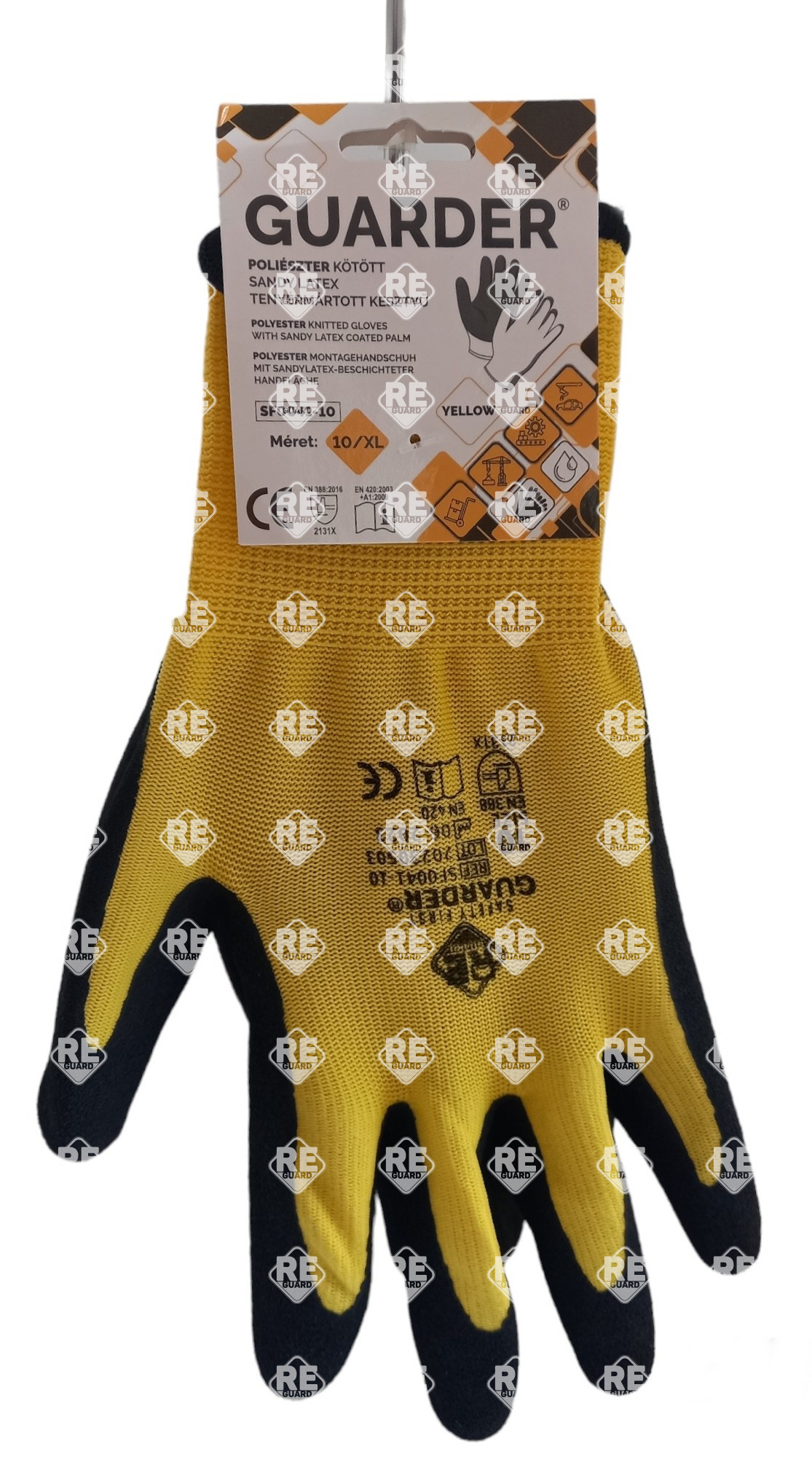 GUARDER Poliészter kötött Sandy latex tenyérmártott kesztyű sárga 10