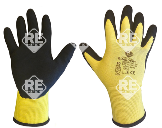 GUARDER Poliészter kötött Sandy latex tenyérmártott kesztyű sárga 10