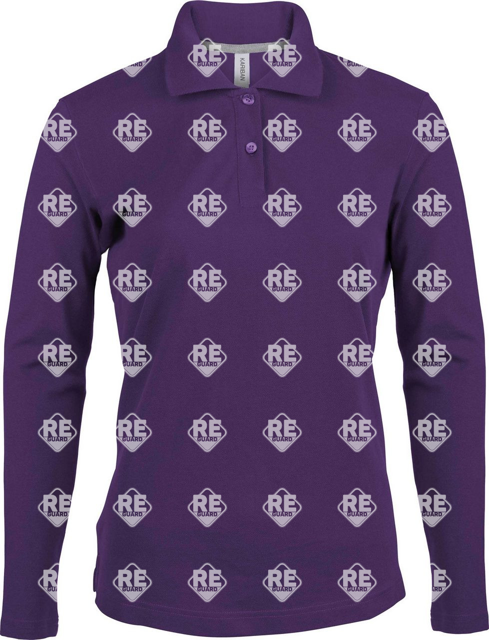 Póló Kariban 244 női, galléros, hosszú ujjú, piqué, pamut, kelly green 2XL