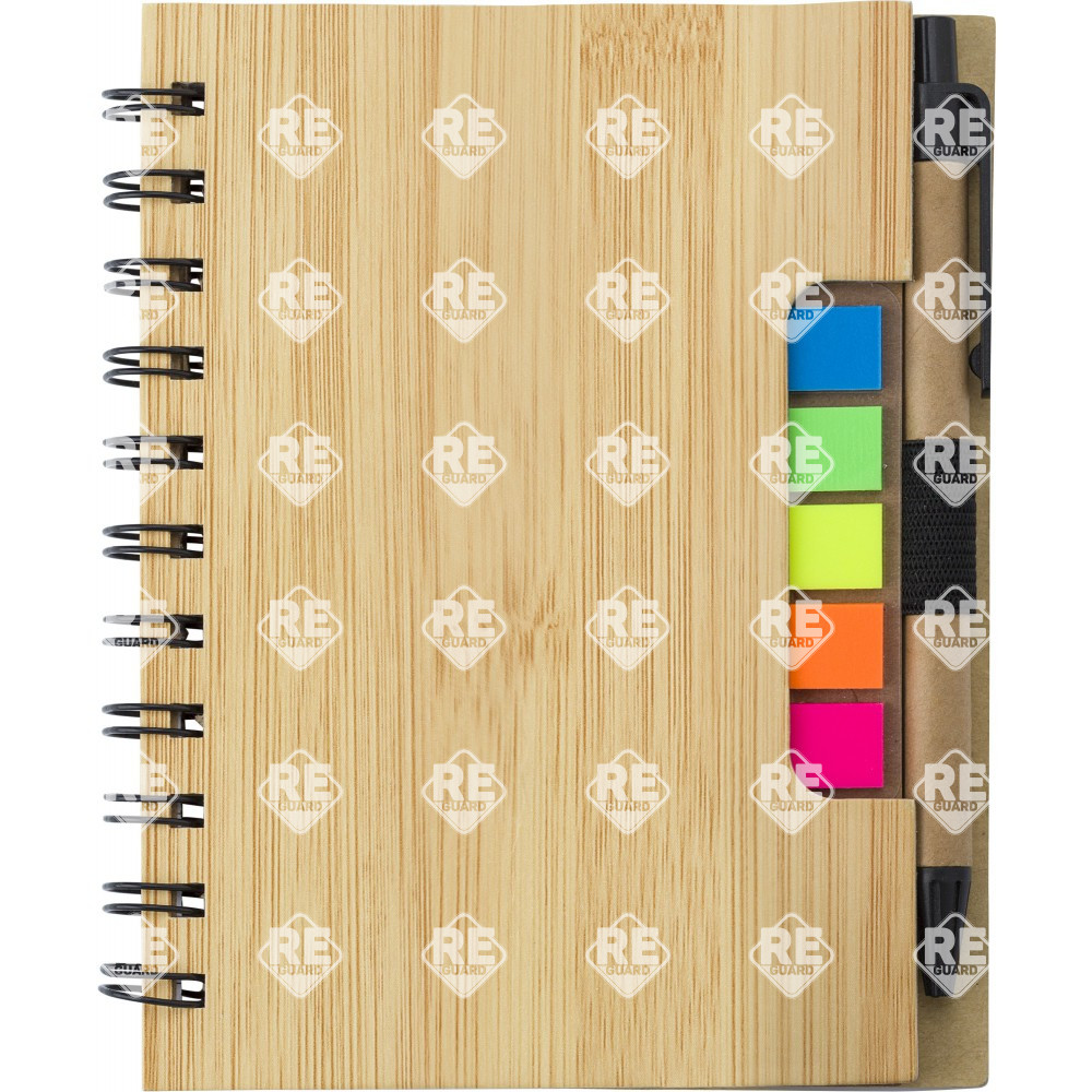 Spirálfüzet tollal, jelölőkkel  barna