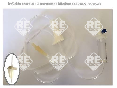 Infúziós szerelék latexmentes közdarabbal, hornyos