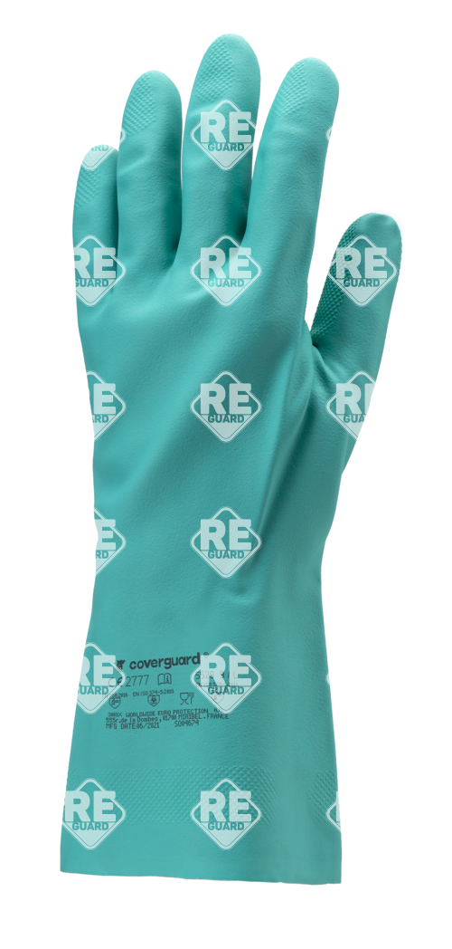 Mártott zöld nitril kesztyű, vegyszerálló, 33cm/0,46mm 7