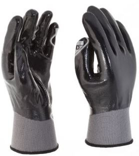 Szürke poliészter kesztyű, csuklóig nitril mártott, 6