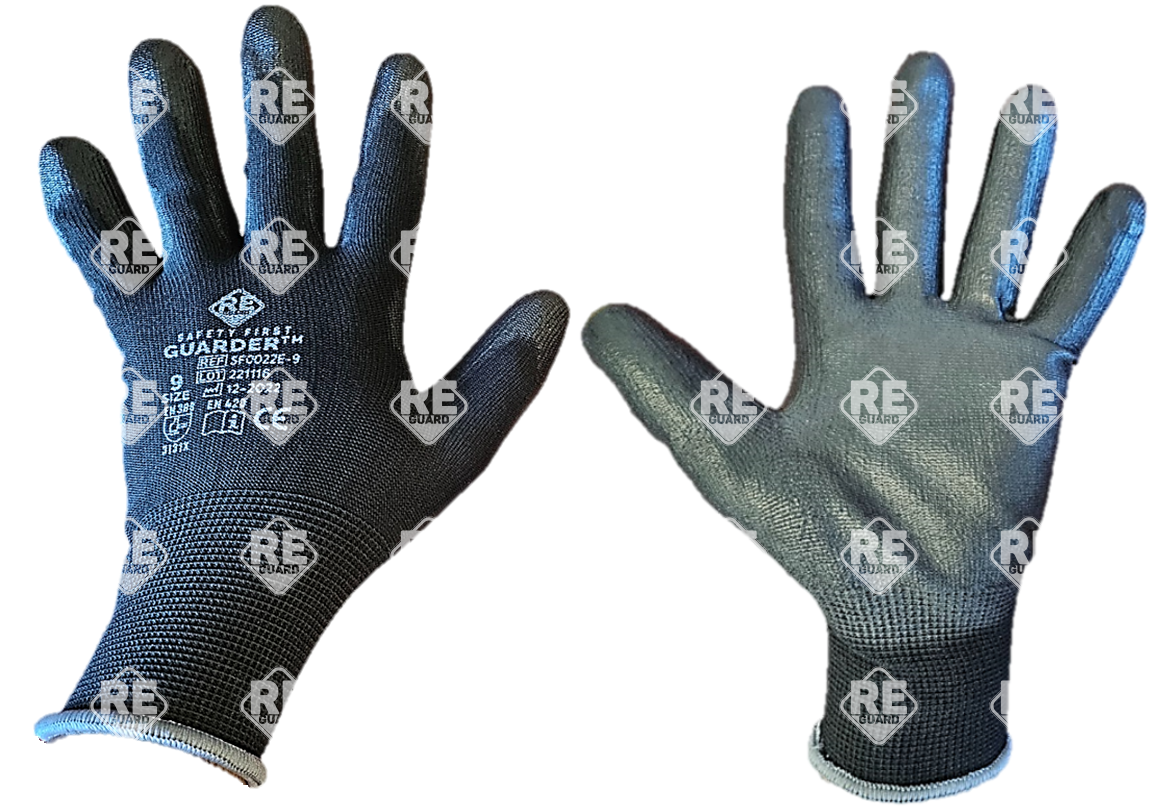 GUARDER Poliészter kesztyű, PU tenyérmártott, fekete ECO méret: 10 (barna)