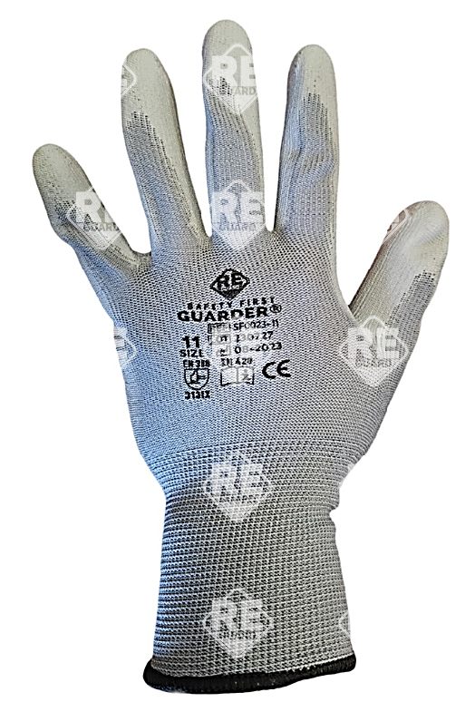 GUARDER Poliészter kesztyű, PU tenyérmártott, szürke méret: 7 (fehér)